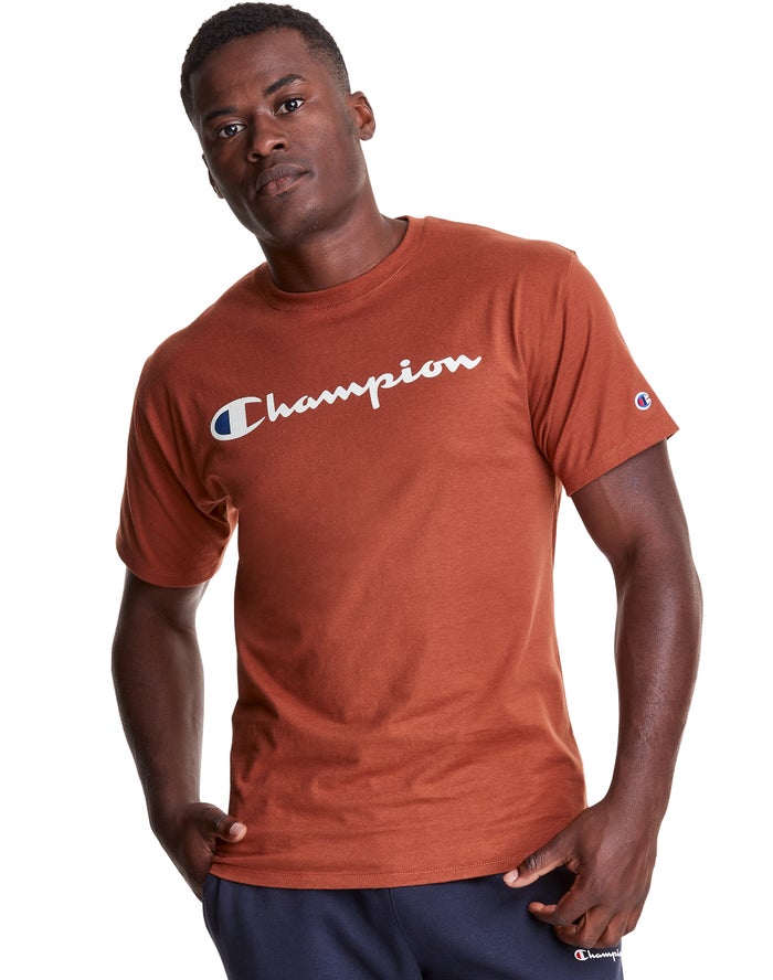 Champion Classic Jersey Script Logo T-Shirt Heren - Bruin - Belgie 0852ZDCQN